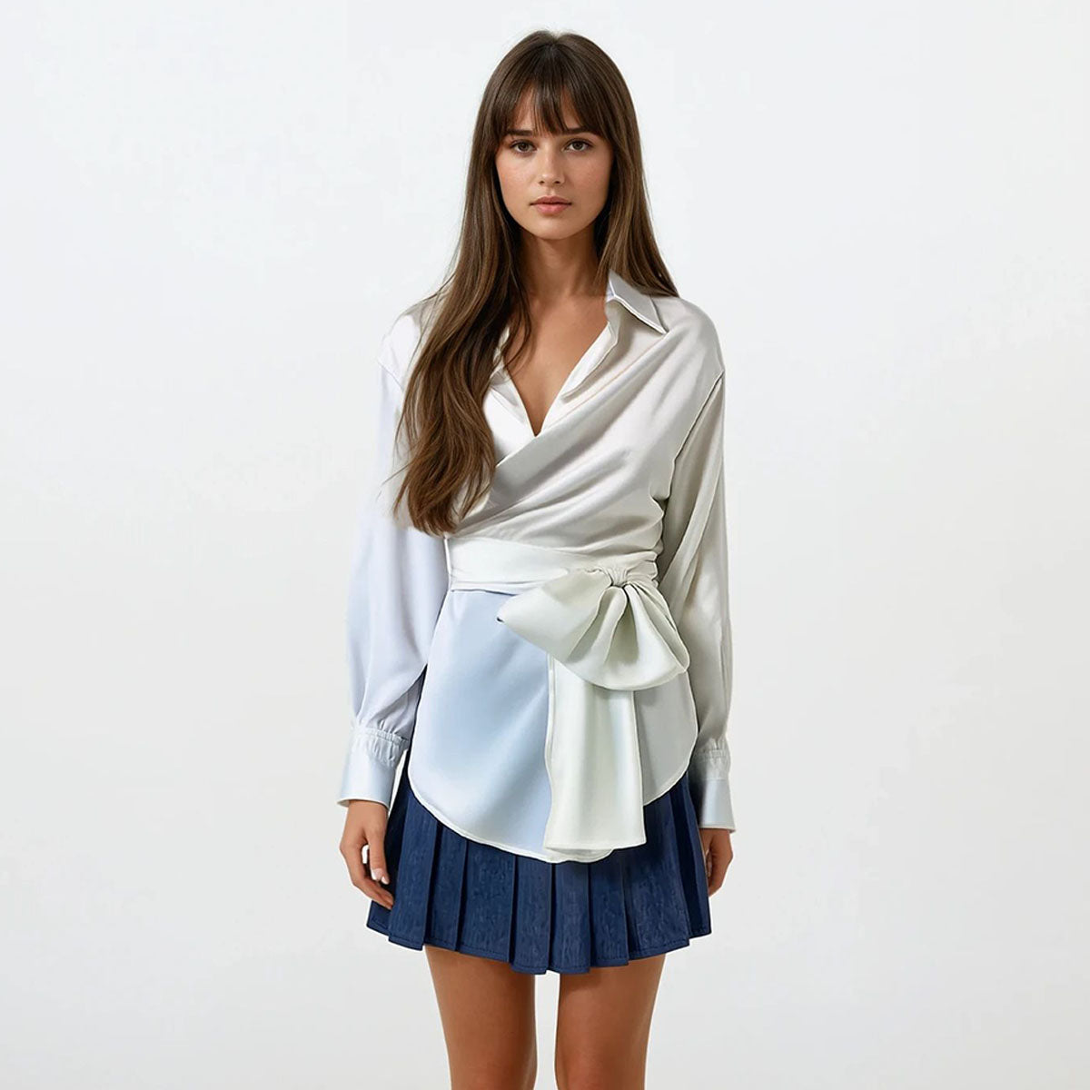 Middleton Wrap Blouse Satin Long Sleeves