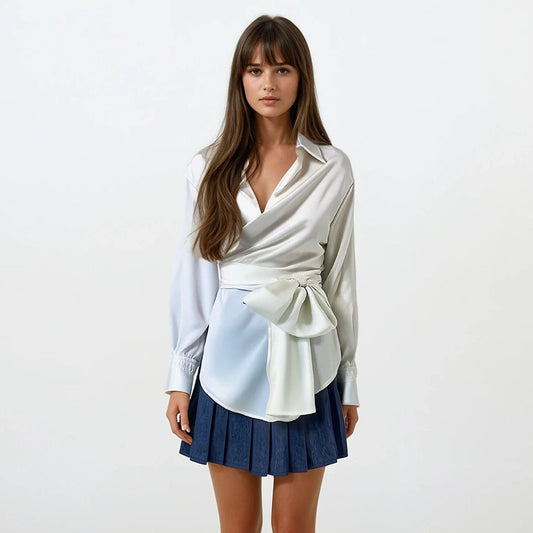 Middleton Wrap Blouse Satin Long Sleeves