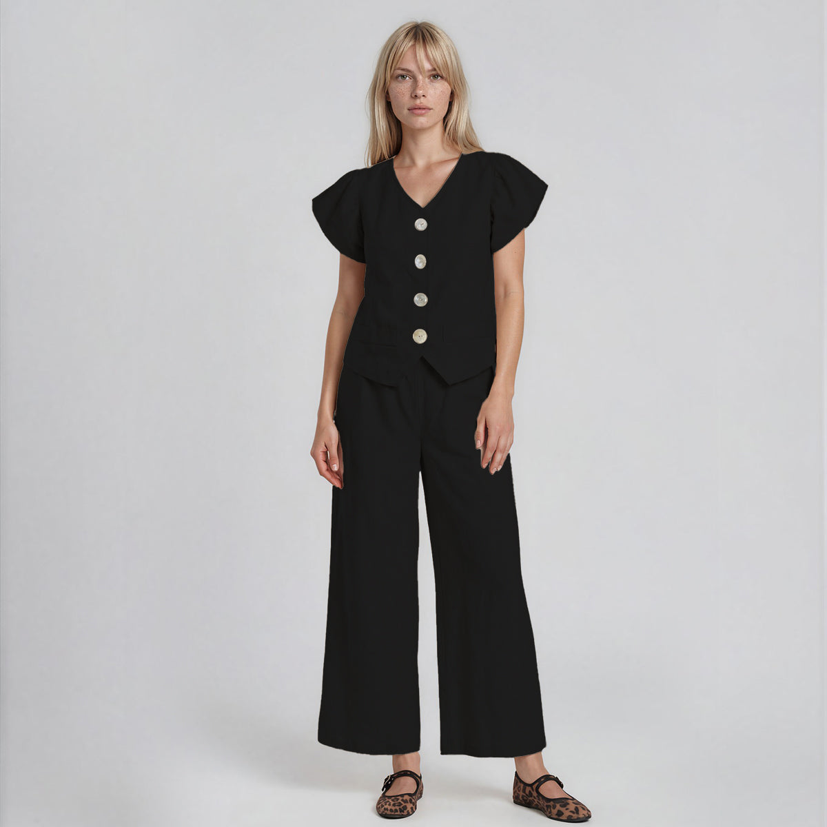 Organic Linen Butterfly Sleeves Vest & Pants Set