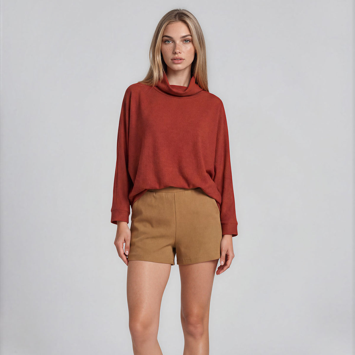 Pullover Blouse with Dolman Sleeves & Turtle Neck