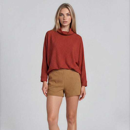 Pullover Blouse with Dolman Sleeves & Turtle Neck