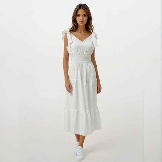 V-Neck Ribbon Maxi Dress