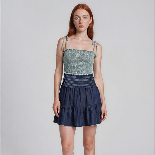 Washed Light Denim Short Layer Skirt