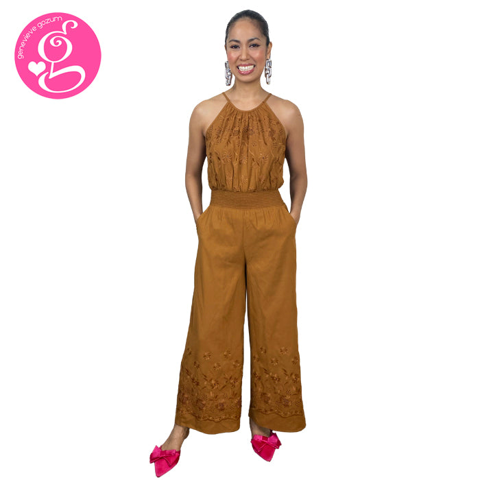Halter Sleeveless Eyelet Jumpsuit