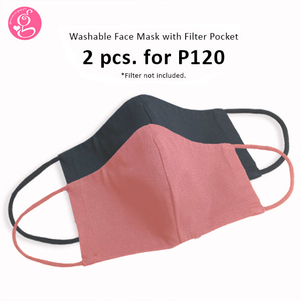 Cotton Solid Colors Washable Filter Pocket Face Cloth - Unisex, Comfortable & Reusable - 2 for P60