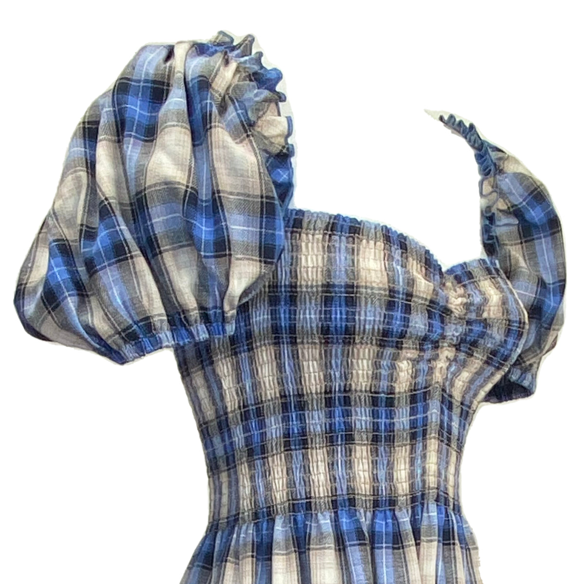 Linen Checkered Sweetheart Midi Dress
