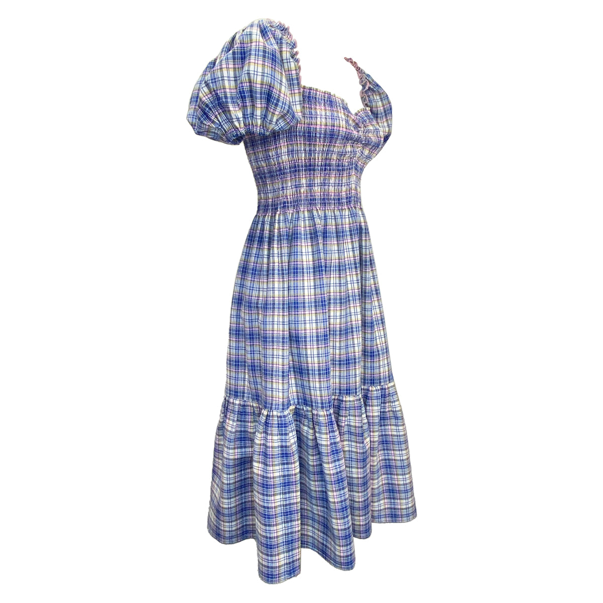 Linen Checkered Sweetheart Midi Dress