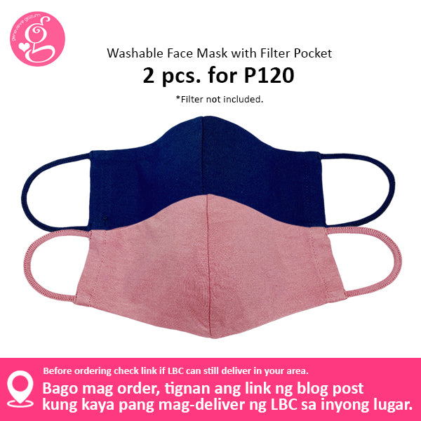 Cotton Solid Colors Washable Filter Pocket Face Cloth - Unisex, Comfortable & Reusable - 2 for P60