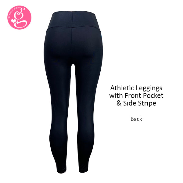 Athletic Leggings With Front Pocket & Side Stripe