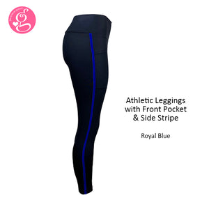 Athletic Leggings With Front Pocket & Side Stripe