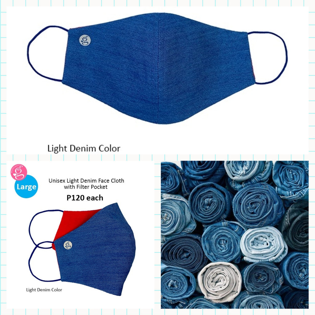 Chambray Plain Large Washable Filter Pocket Face Mask - Unisex, Comfortable & Reusable