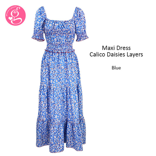 Maxi Dress Calico Daisies Layers
