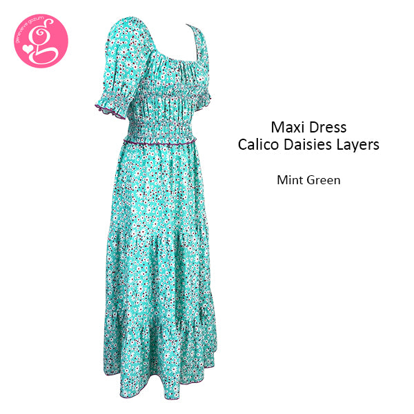 Maxi Dress Calico Daisies Layers
