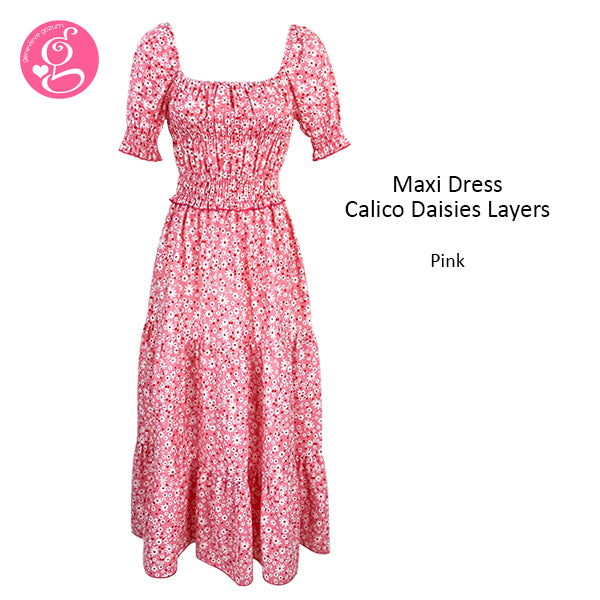 Maxi Dress Calico Daisies Layers