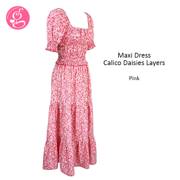 Maxi Dress Calico Daisies Layers