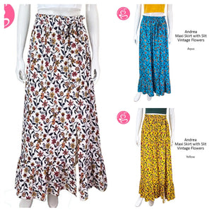 Andrea Maxi Skirt With Slit Vintage Flowers