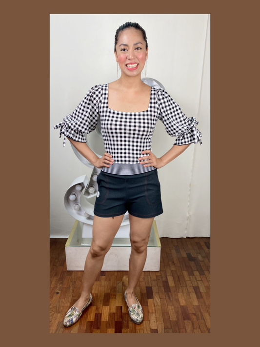 Pinstripes Waist Denim Shorts