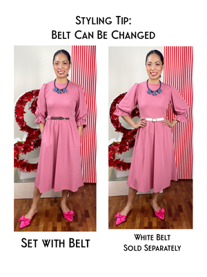 Illusion Waist Dress Plain With Belt