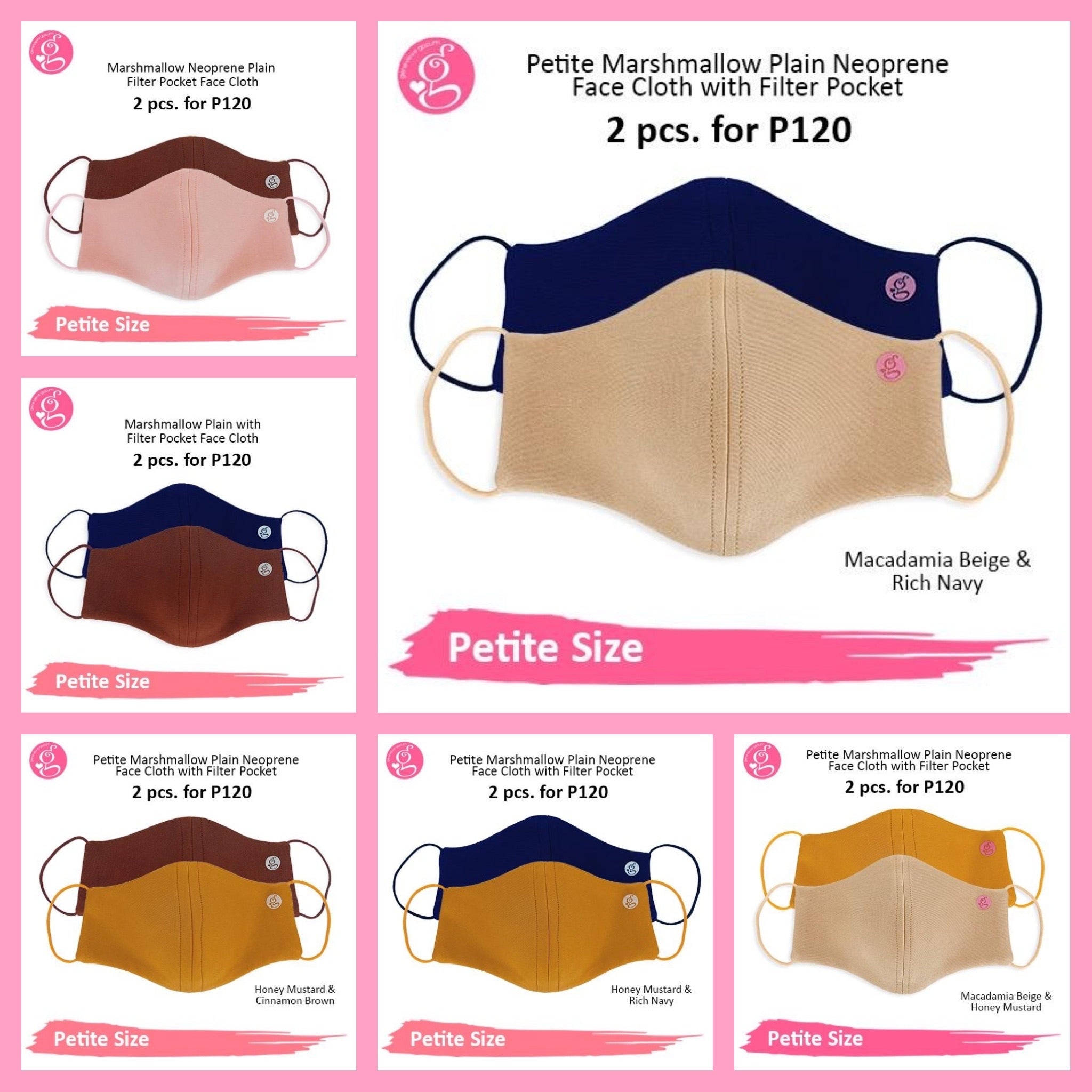 Marshmallow Plain Neoprene With Filter Pocket - Petite or Small Face Size 2 pcs for P60