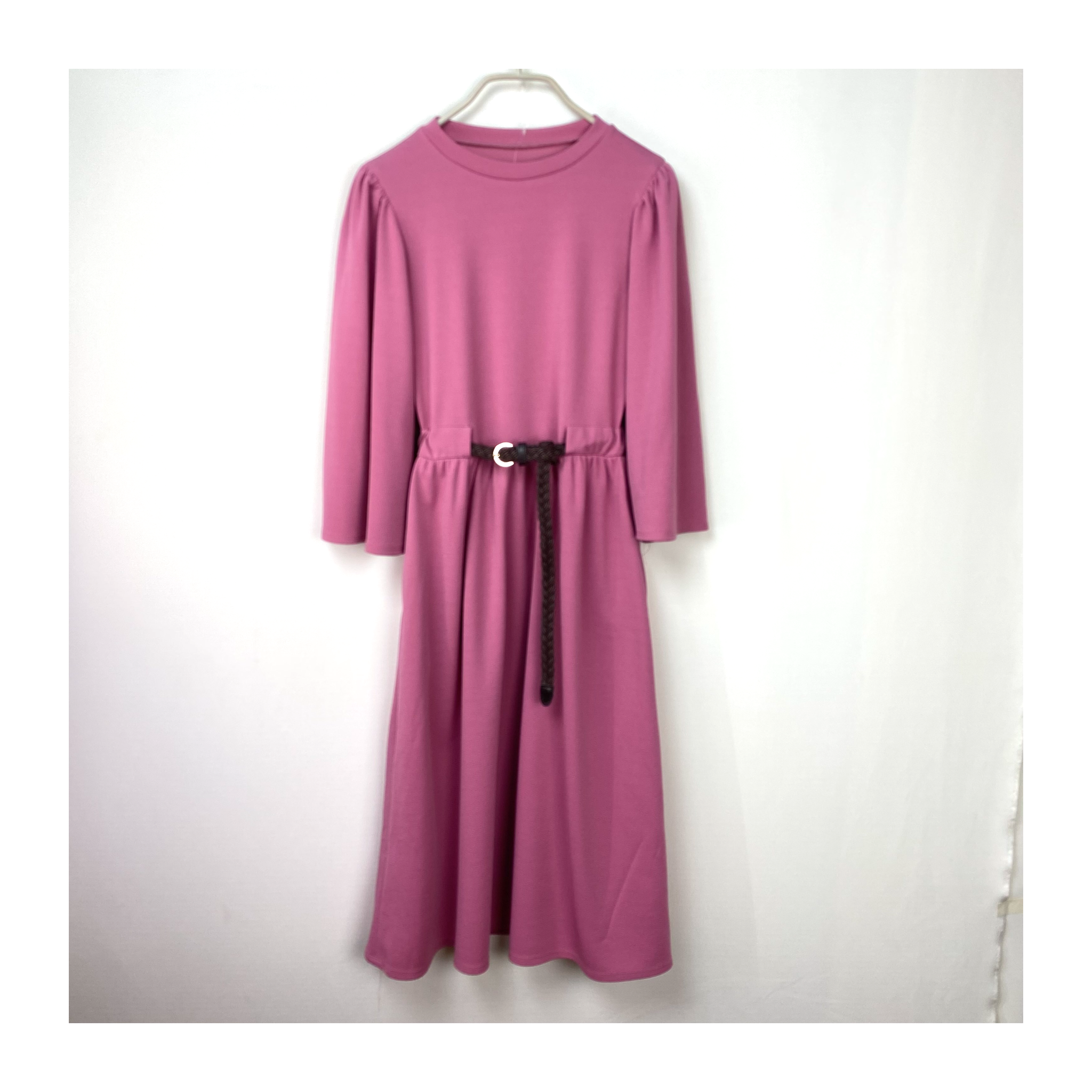 Illusion Waist Dress Plain With Belt