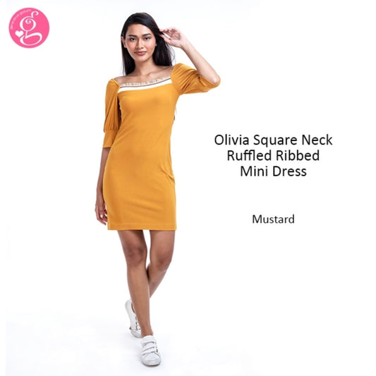 Olivia Square Neck Ruffle Ribbed Dress or Blouse (price separately)