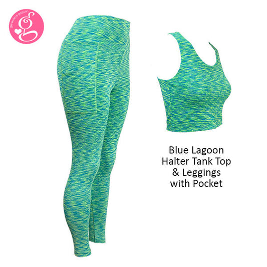 Blue Lagoon Halter Tank with leggings with side pocket