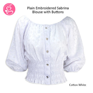 Plain Embroidered Eyelet Sabrina Blouse (with front buttons)