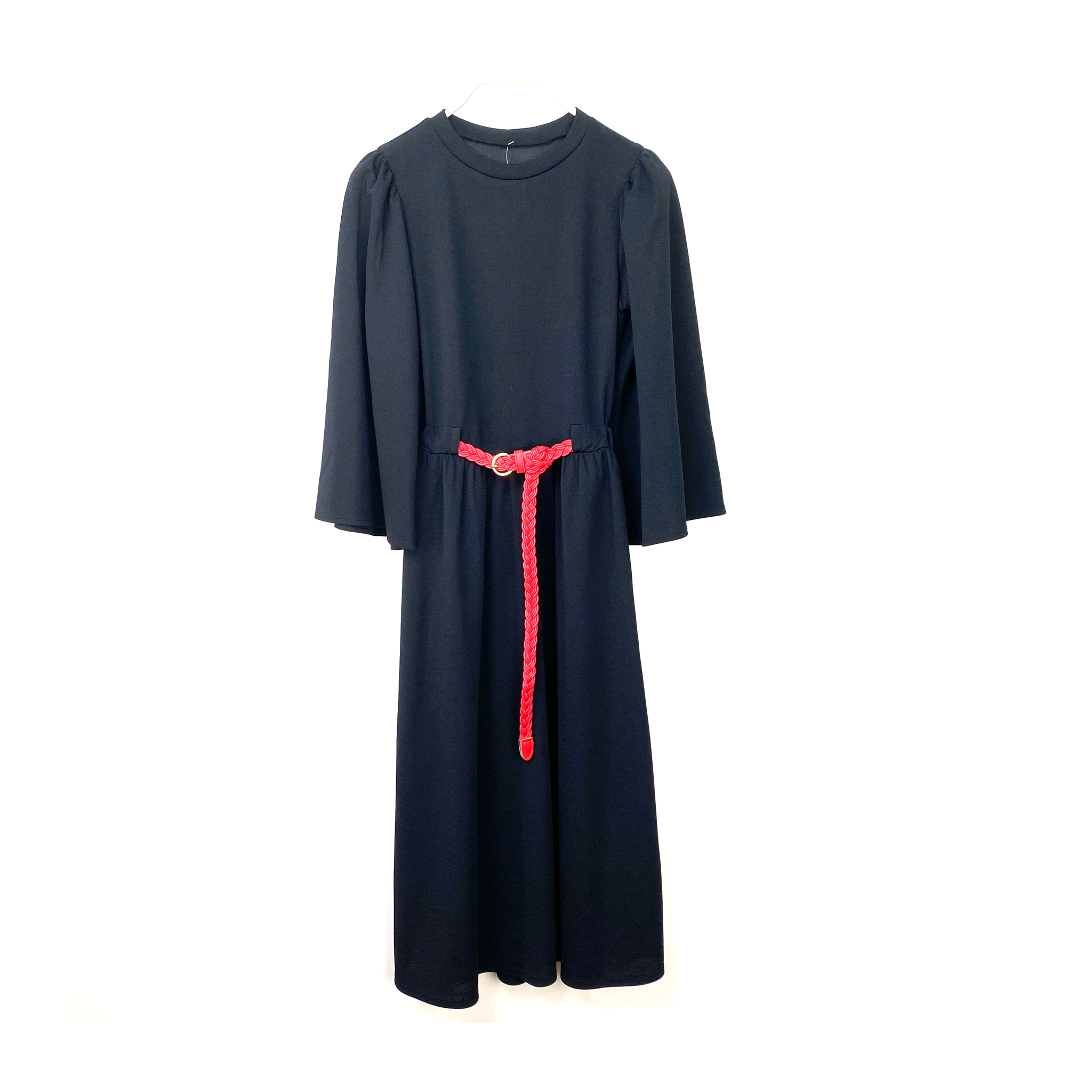 Illusion Waist Dress Plain With Belt