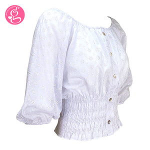 Plain Embroidered Eyelet Sabrina Blouse (with front buttons)